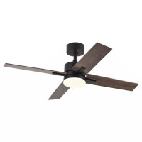 Ebern Designs 44 Inch Downrod Ceiling Fans With Lights And Remote Control, Modern Outdoor Indoor Black 4 Blades LED Ligh