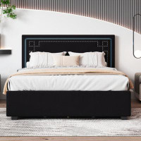 Latitude Run® Upholstered Platform Bed With Rivet-Decorated Headboard, LED Bed Frame And 4 Drawers