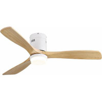 Brayden Studio 52 Inch Decorative  Ceiling Fan With 6 Speed Remote White 3 Solid Wood Blades Reversible DC Motor For Liv