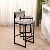 Bay Isle Home™ Gray Set Of 2 Hand Weave Bar Stools With Back Counter Height Bar Chairs Paper Rope Woven Dining Stool For