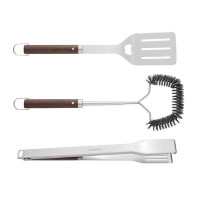BergHOFF BergHOFF Essentials 3Pc BBQ Grilling Tool Set with Wood Handles, Tongs, Spatula, and Brush