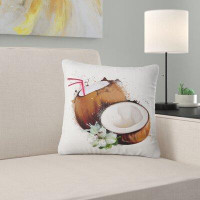 East Urban Home Floral Coconuts with Straw Watercolor Pillow