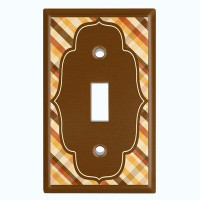 WorldAcc Metal Light Switch Plate Outlet Cover (Brown Wall Plate Plaid - Single Toggle)