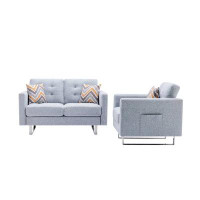 Ivy Bronx Victoria Light Grey Linen Fabric Loveseat Chair Living Room Set With Metal Legs_33" H x " W x 53.5" D