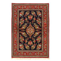 Pasargad NY One-of-a-Kind Hand-Knotted Qum Black/Red 3'6" x 5'2" Area Rug