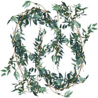 Primrue 2 Pcs Artificial Willow Plant Leaves Garland Faux Handmade Vines Greenery Twigs Leaves String For Wedding Backdr