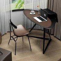 Recon Furniture 35.43" Brown Oval leather Desk-Set,1-chair