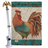 Breeze Decor Rooster Spice - Impressions Decorative Aluminum Pole & Bracket House Flag Set HS110118-BO-02