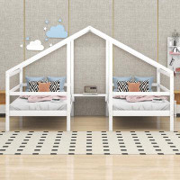 Harper Orchard Holtville Double Twin Size Triangular House Beds with Built-in Table