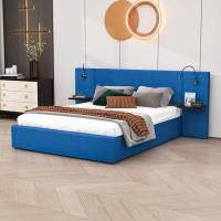 Latitude Run® Llanas Velvet Upholstered Hydraulic Platform Bed with Shelves and Lights