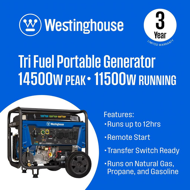 Natural Gas Portable Generator - Westinghouse Tri-Fuel 11,500TFc in Power Tools - Image 2