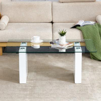Wenty Modern Minimalist Transparent Tempered Glass Coffee Table And Coffee Table, Paired With White MDF Decorative Colum