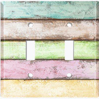 WorldAcc Metal Light Switch Plate Outlet Cover (Colourful Pastel Fence Horizontal - Double Toggle)