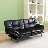 George Oliver Jaykob 71 Inch Convertible Leather Futon Sofa Bed with Adjustbale Arms