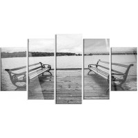 Design Art 'Benches on Bridge by Water Side' 5 Piece Photographic Print on Metal Set