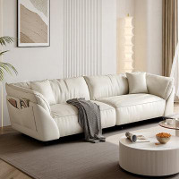 Brayden Studio 85.83" White Genuine Leather Modular Sofa cushion couch