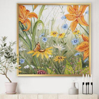 Made in Canada - East Urban Home Orange Wildflowers in the Meadows III - Picture Frame Painting on Canvas