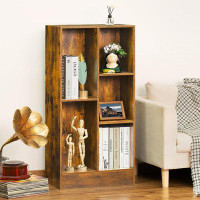 Millwood Pines 5 Cube Bookshelf With Base,3 Tier Mid-Century Modern Brown Bookcase,Standing Wide Bookshelves Storage Org