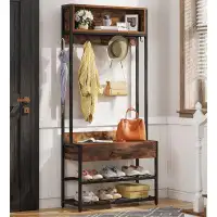 17 Stories Entryway Hall Tree with Drawer, Industrial Coat Rack