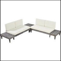 Ebern Designs Outdoor 3-Piece Patio Furniture Set Solid Wood Sectional Sofa Set with Coffee Table Conversation Set
