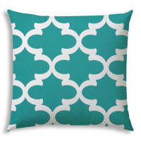 East Urban Home 20" X 20" Turquoise And White Blown Seam Quatrefoil Throw Indoor Outdoor Pillow