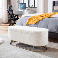 Mercer41 47.6" W Teddy Plush Upholstered Storage Bench with Flip top and Metal Leg