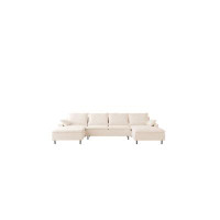 Hokku Designs U-Shaped Linen Sectional Sofa With Double Chaises