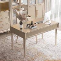 Hokku Designs 47.24" Gold Rectangular Solid + Manufactured Wood Desk,3-drawer