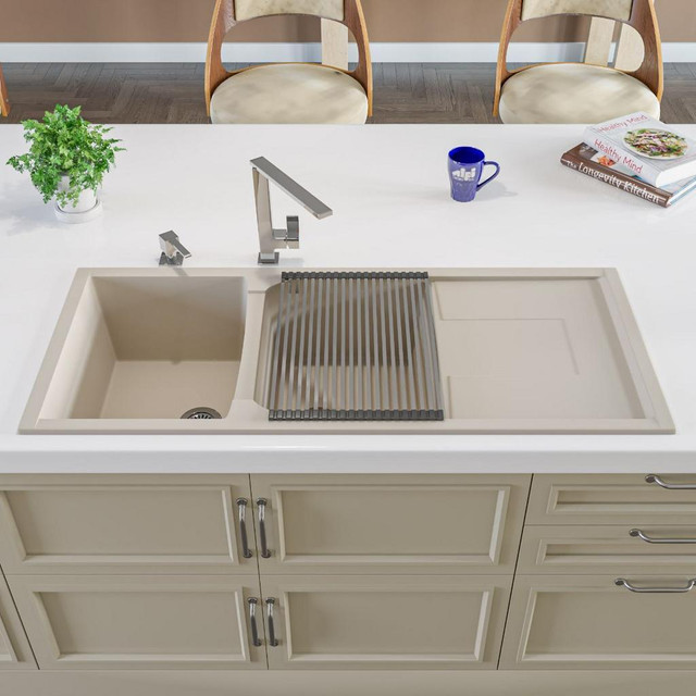 46x20 Double Bowl Top Mount/ Drop In,  Granite Composite Kitchen Sink with Drainboard in 5 Colors - 33 in Cabinet  ATC in Plumbing, Sinks, Toilets & Showers - Image 3