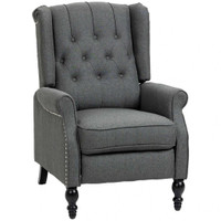 WINGBACK RECLINING CHAIR WITH FOOTREST, BUTTON TUFTED RECLINER CHAIR WITH ROLLED ARMRESTS FOR LIVING ROOM, DARK GREY