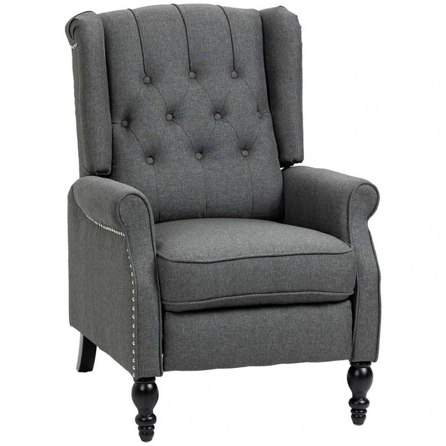 WINGBACK RECLINING CHAIR WITH FOOTREST, BUTTON TUFTED RECLINER CHAIR WITH ROLLED ARMRESTS FOR LIVING ROOM, DARK GREY in Chairs & Recliners