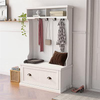 Red Barrel Studio Entryway Hall Tree With Coat Rack 4 Hooks And Storage Bench Shoe Cabinet White