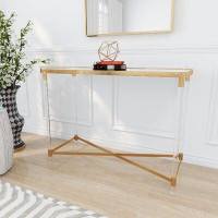Everly Quinn Ozzy Gold Metal Console Table with Mirrored Top and Acrylic Legs 44" x 19" x 32"