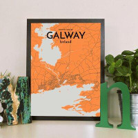 Made in Canada - Wrought Studio 'Galway City Map' Graphic Art Print Poster in Orange
