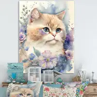 Red Barrel Studio Little Kitten Surrounded By Colourful Flowers III - Animals Cat Canvas Wall Art