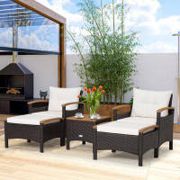Winston Porter Winston Porter 5pcs Outdoor Patio Rattan Furniture Set Pe Wicker Lounge Chair W/ Wood Tabletop