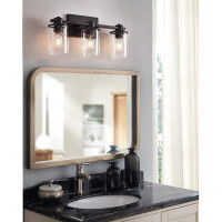 Longshore Tides Black Bathroom Light Fixtures, 3-Light Vanity Light For Bathroom, Modern Vanity Lighting Fixtures With C