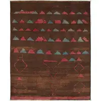 Isabelline One-of-a-Kind Kanora Hand-Knotted 2010s Mogul Brown/Red/Blue 9'5" x 11'6" Wool Area Rug