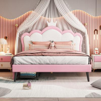 Gemma Violet Princess Bed With Crown Headboard And 2 Drawers, Platform Bed With Headboard And Footboard+Pink