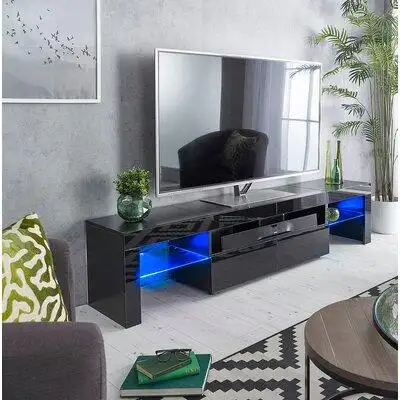 Ivy Bronx 78" Vardy Glossy TV Stand Cabinet with Lights Soundbar Shelf for TVs up to 90"