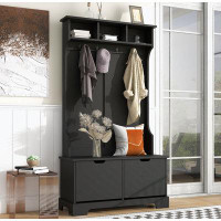 Lipoton All In One Hall Tree With 3 Top Shelves And 2 Flip Shoe Storage Drawers_70.83 x 39.33 x 17.73
