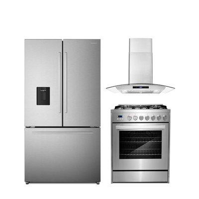 Cosmo Cosmo 3 Piece Kitchen Package with 24'' Gas Range Wine Cooler and Refrigerator in Refrigerators