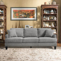 Bonzy Home 84.6" W Elegant Gray Polyester Loveseat Sofa With Nailhead Trim And Pillows