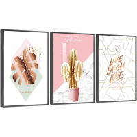 Foundry Select Plants Aluminum Framed Wall Art - 3 Piece Picture Aluminum Frame Print Set On Canvas_QS38-7