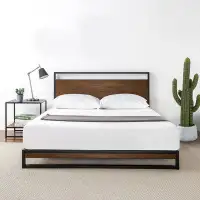 17 Stories Structure de lit plateforme en bois avec tête de lit grand format