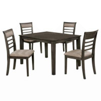 Red Barrel Studio 5 Pc Dining Table Set Weathered Gray Dining Chairs & Table Solid Wood Beige Padded Fabric Cushions Sla