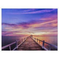 Design Art Wooden Bridge Under Purple Sky - Wrapped Canvas Photograph Print