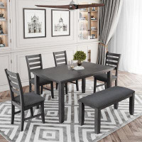 Audiohome Dining Room Table And Chairs With Bench, Rustic Wood Dining Set, Set Of 6