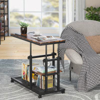 Williston Forge End Table Height Adjustable Snack Side Table Under Sofa, With Rolling Wheels, Slide Next To Sofa, Couch,
