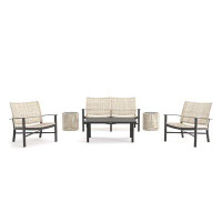 Winston Jasper Loveseat, Lounge Chair and Drum Stool/Side Table 6 Piece Rattan Seating Group